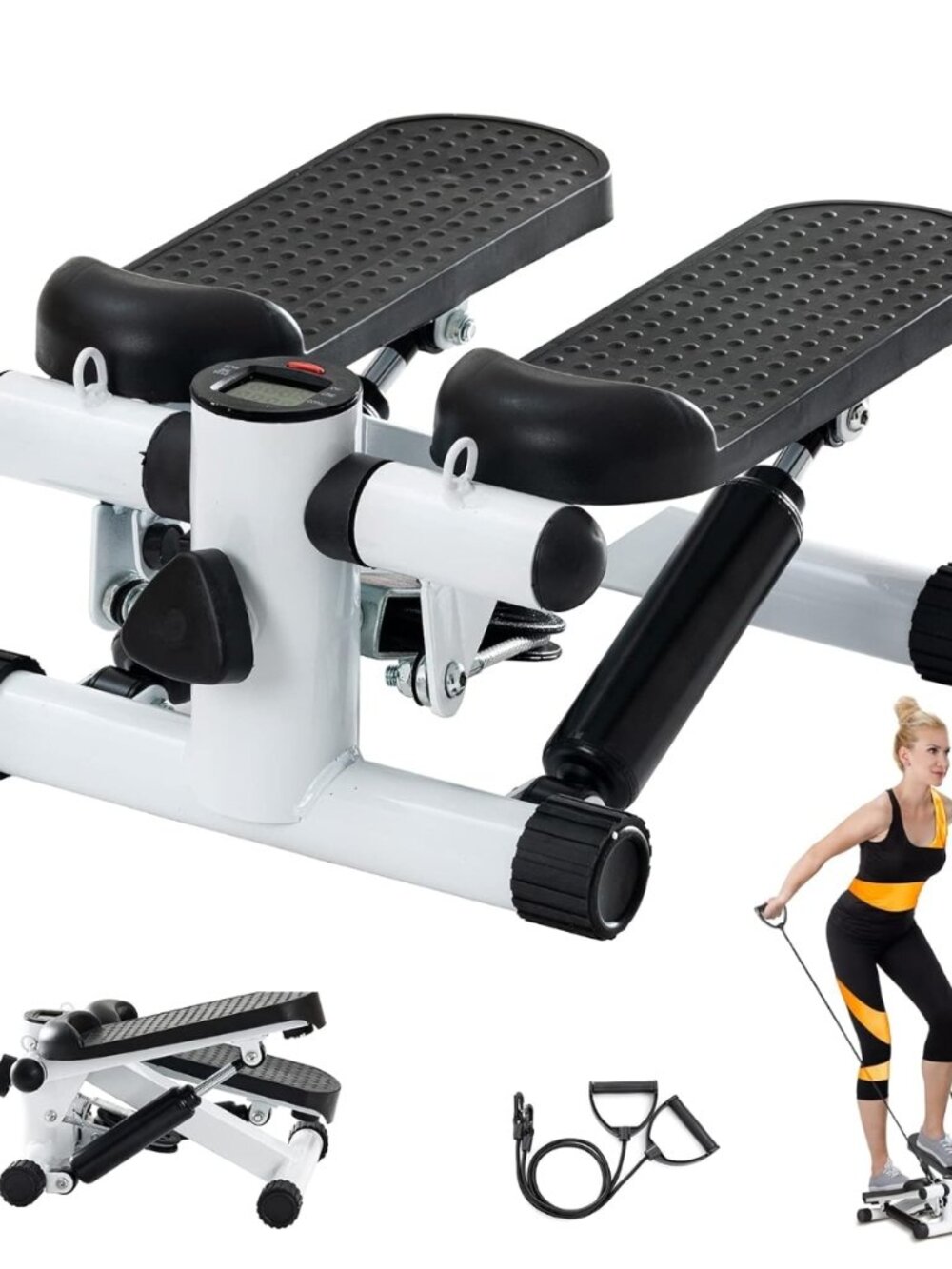 Mini Stepper with Resistance Band, Portable Stair Stepper with Calories Count